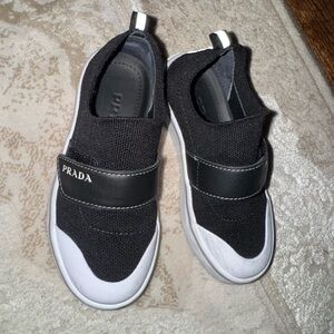 Prada Black and White Sneakers with Rubber Sole